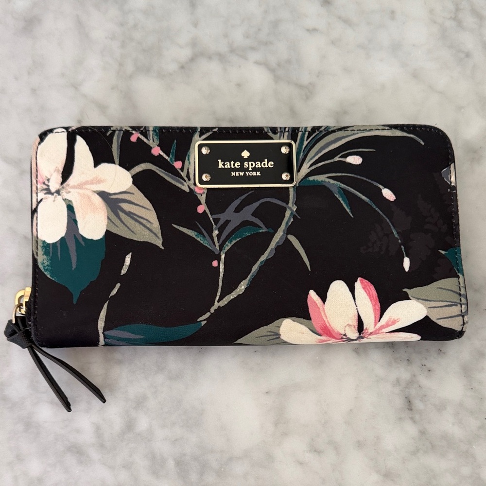 Kate Spade Black and Pink Floral Wallet
